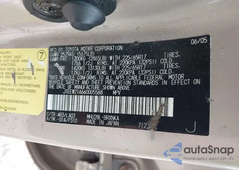 2006 Toyota Highlander Hybrid Limited V6 z USA, uszkodzony, nr VIN JTEEW21A660005568